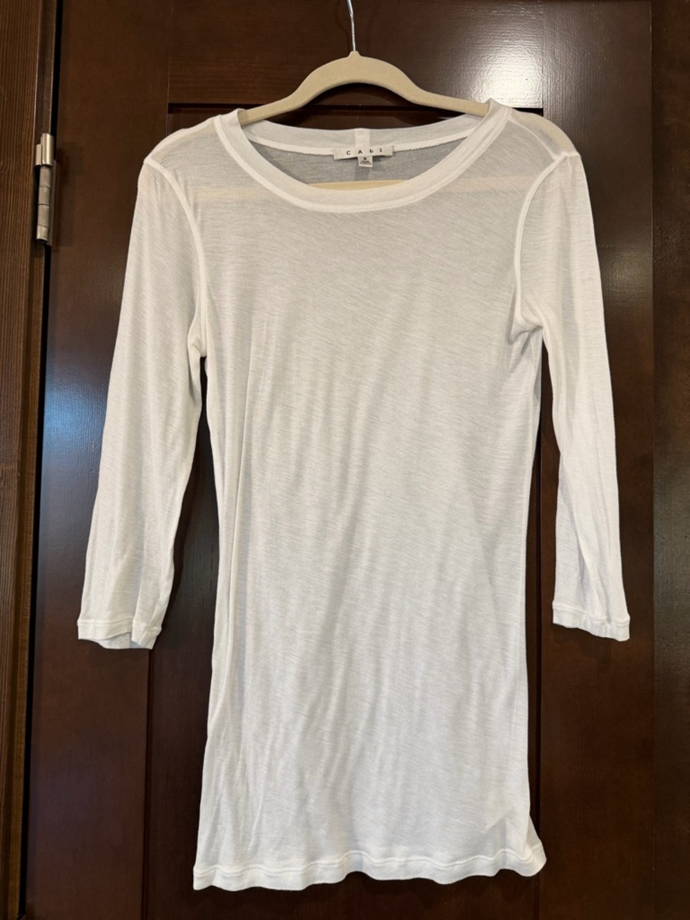 CAbi White Sheer Layering Stretch Tee Style 323
